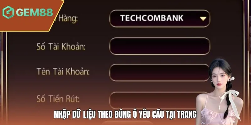Nhập dữ liệu theo đúng ô yêu cầu tại trang
